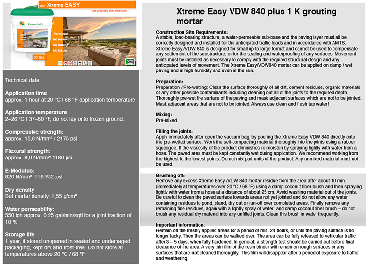 Xtreme Easy: VDW 840 plus 1 K grouting mortar